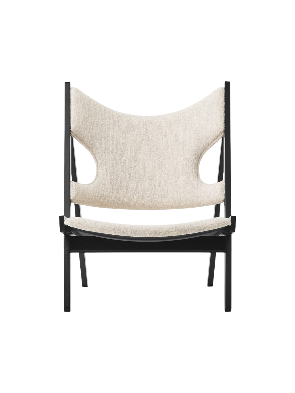 Lounge Chair in Black Oak Elbow Cut-Outs, Ivory Boucl