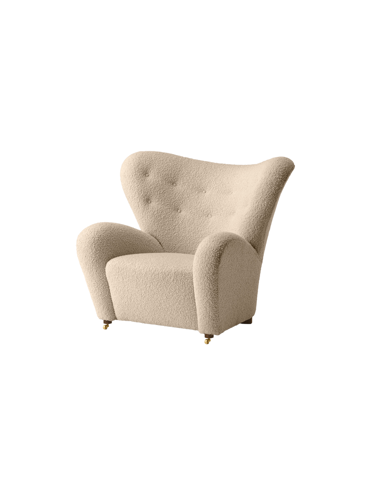 Lounge Chair in Textile Curved Armchair, Oak Legs, Brass Casters