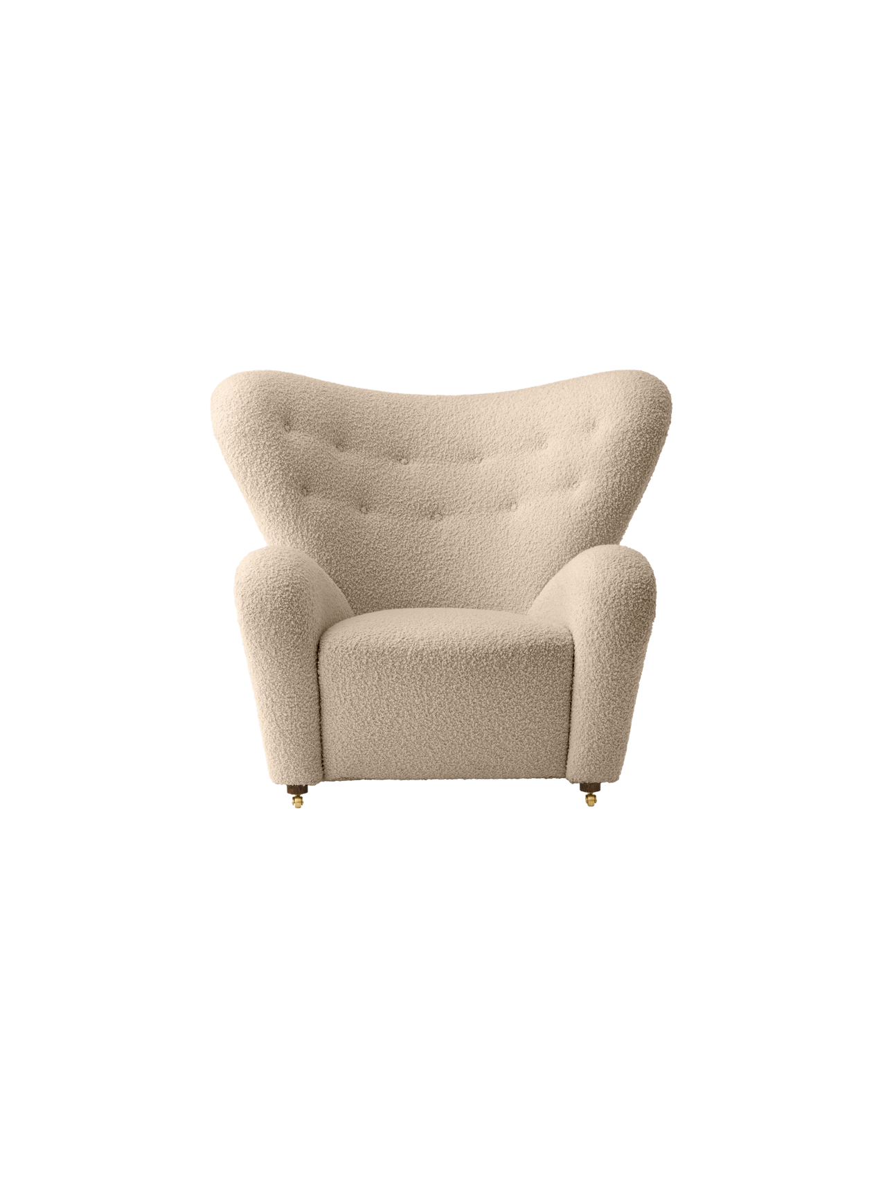 Lounge Chair in Textile Curved Armchair, Oak Legs, Brass Casters