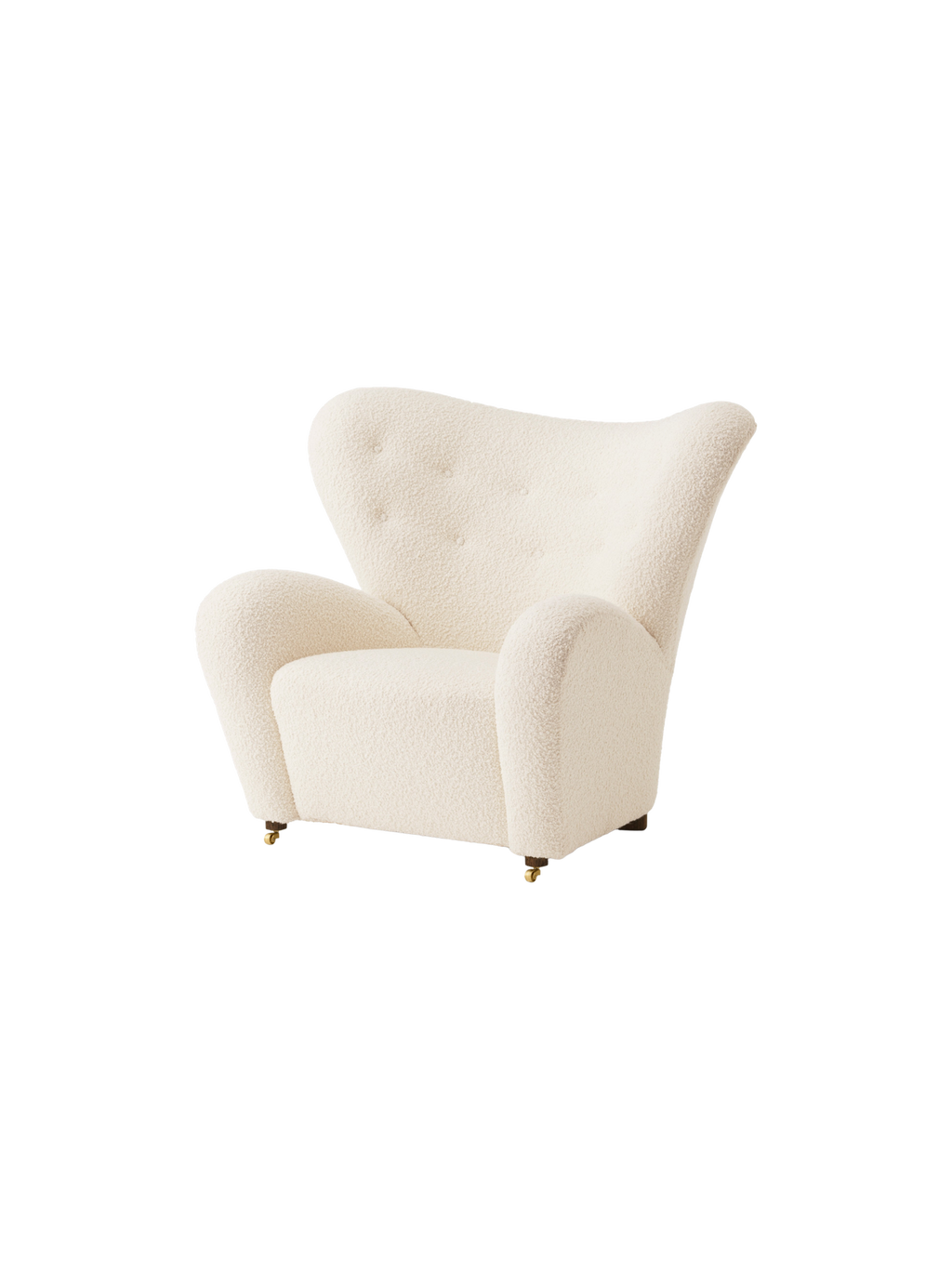 Lounge Chair in Textile Curved Armchair, Oak Legs, Brass Casters