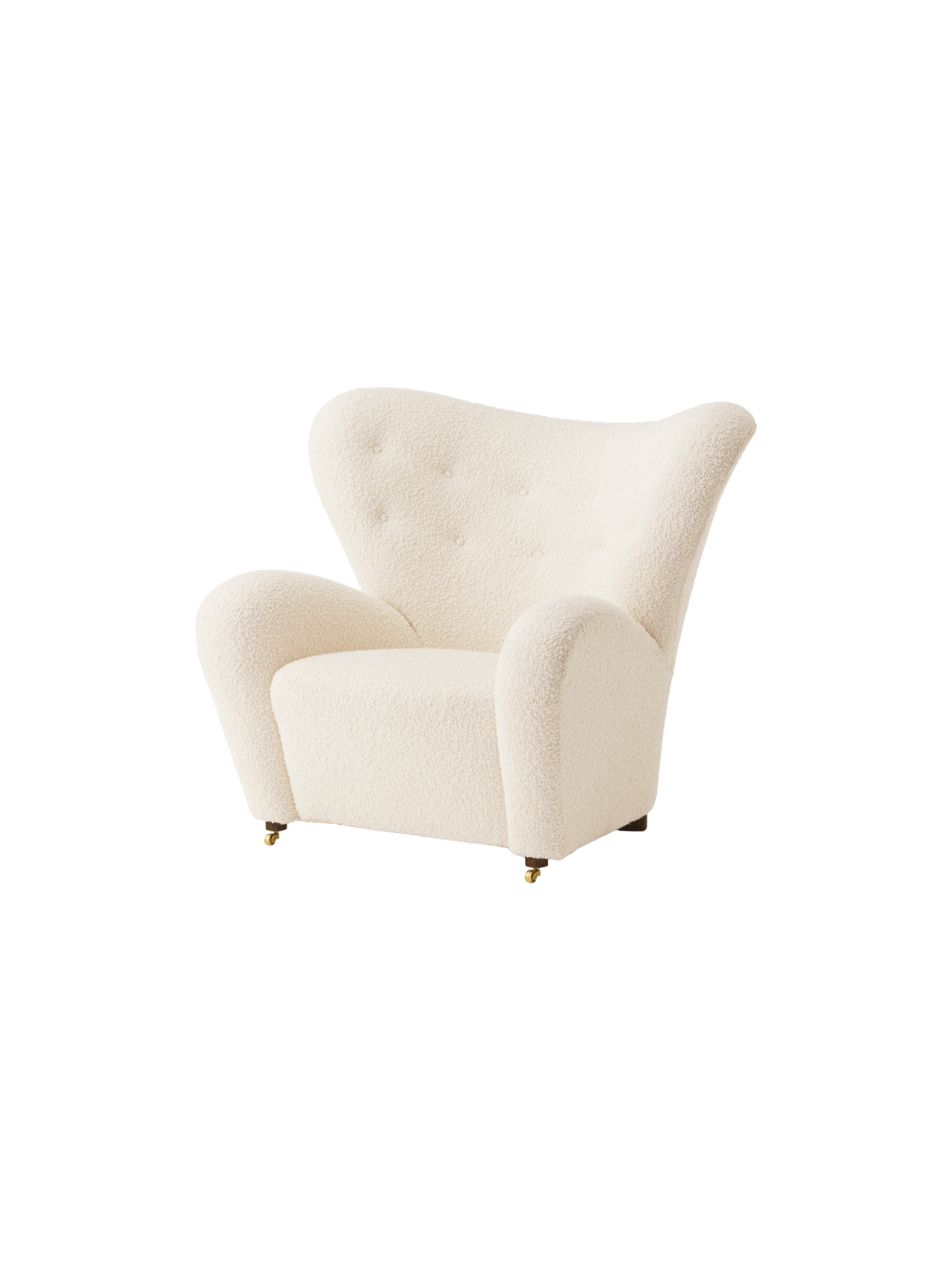 Lounge Chair in Textile Curved Armchair, Oak Legs, Brass Casters