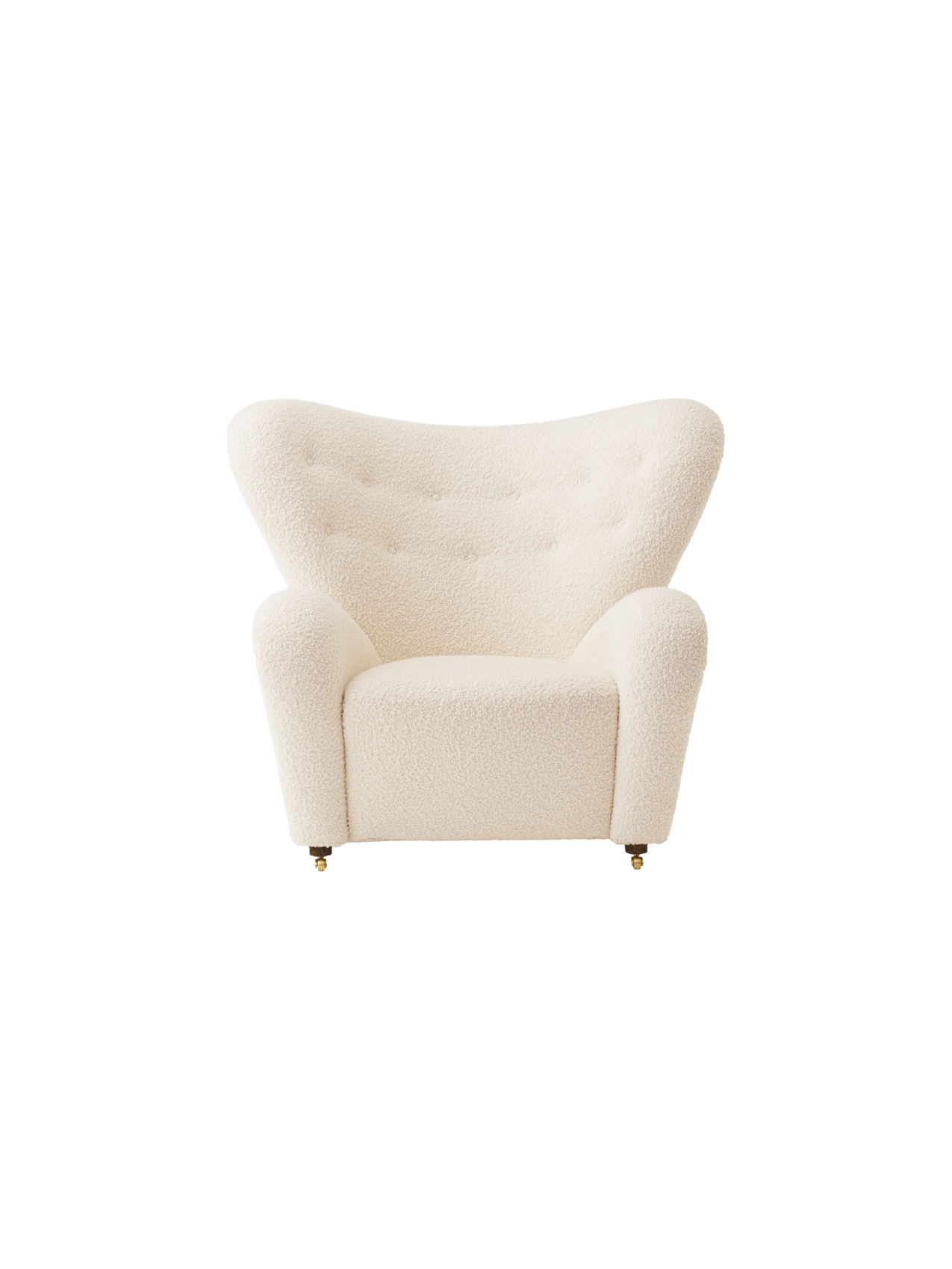 Lounge Chair in Textile Curved Armchair, Oak Legs, Brass Casters