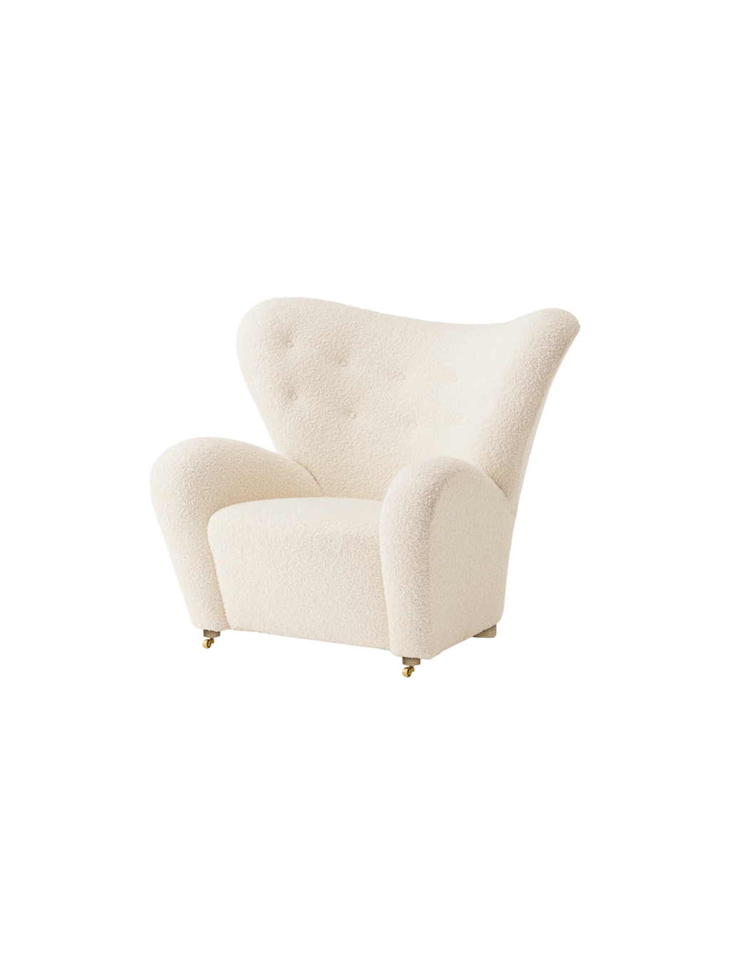 Lounge Chair in Textile Curved Armchair, Oak Legs, Brass Casters