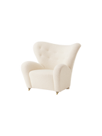 Lounge Chair in Textile Curved Armchair, Oak Legs, Brass Casters