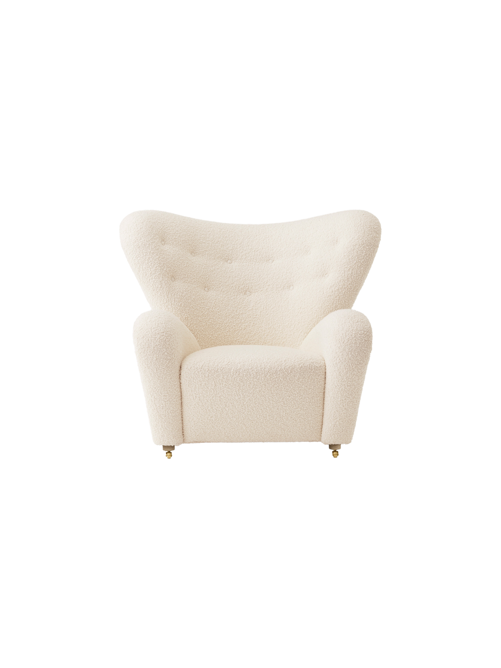 Lounge Chair in Textile Curved Armchair, Oak Legs, Brass Casters