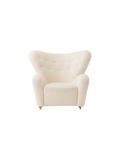 Lounge Chair in Textile Curved Armchair, Oak Legs, Brass Casters