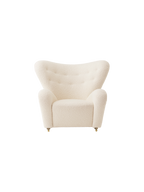Lounge Chair in Textile Curved Armchair, Oak Legs, Brass Casters