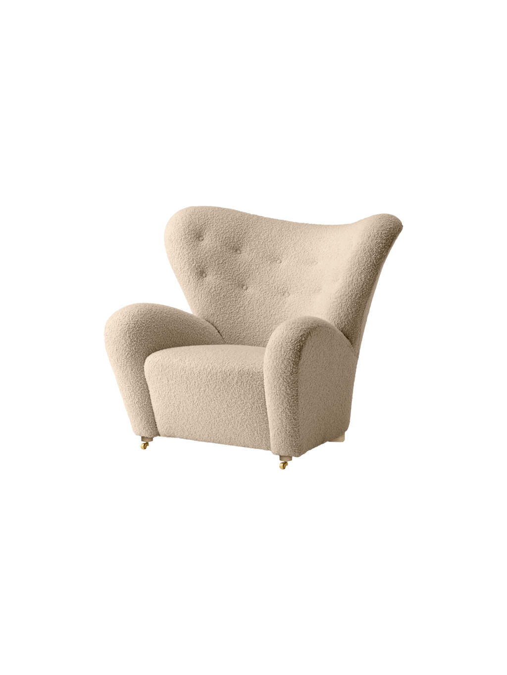 Lounge Chair in Textile Curved Armchair, Oak Legs, Brass Casters
