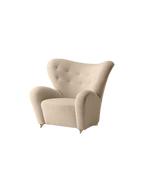 Lounge Chair in Textile Curved Armchair, Oak Legs, Brass Casters