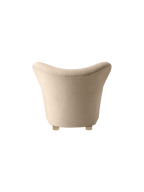 Lounge Chair in Textile Curved Armchair, Oak Legs, Brass Casters