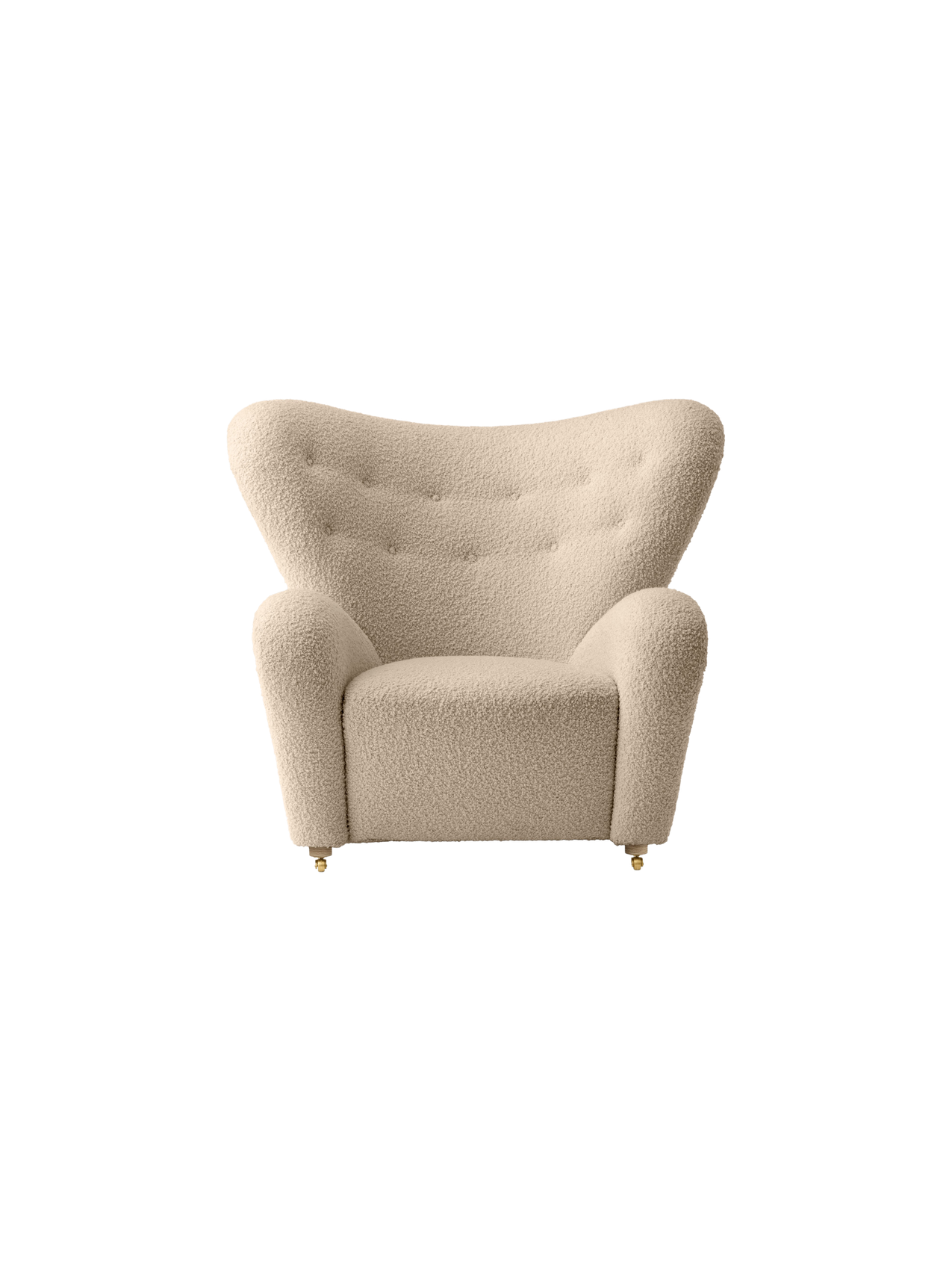 Lounge Chair in Textile Curved Armchair, Oak Legs, Brass Casters