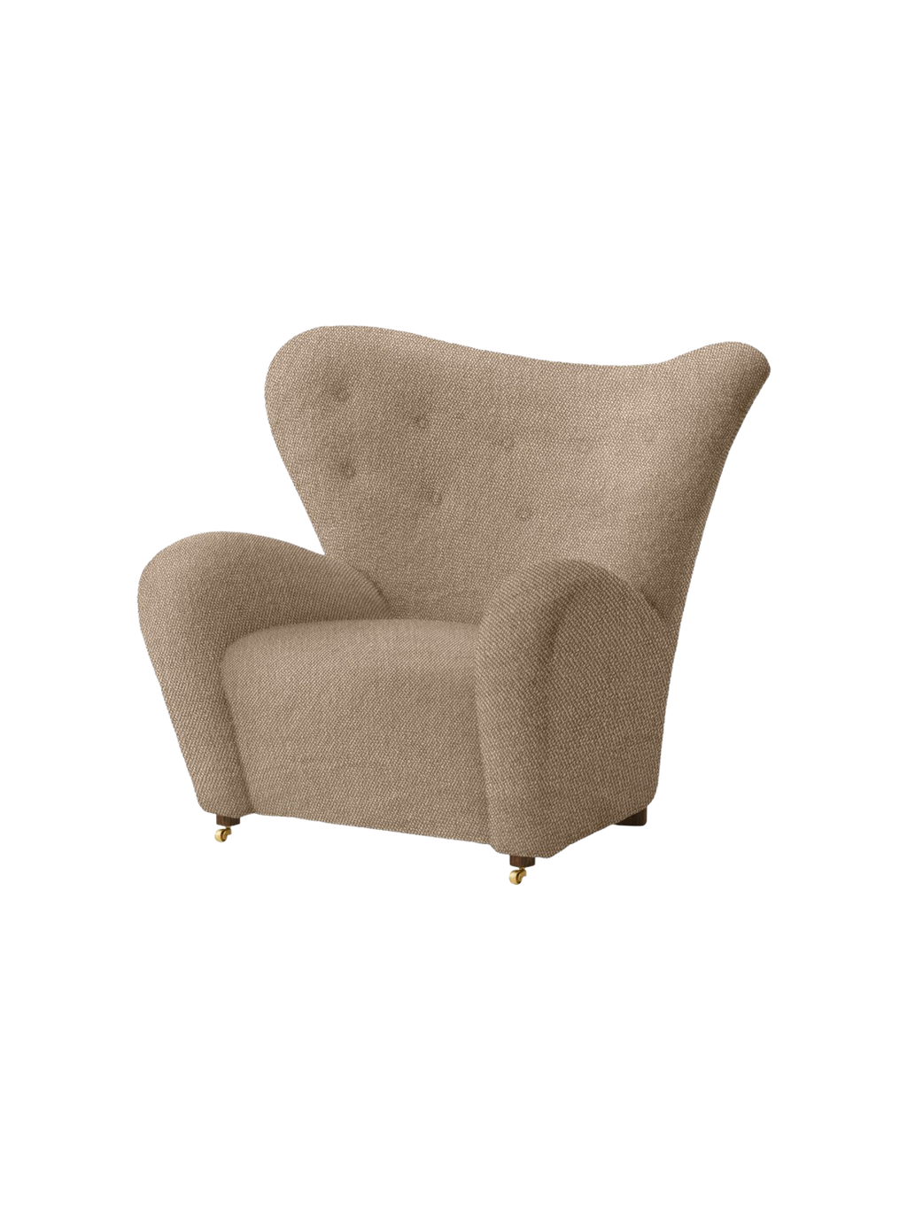 Lounge Chair in Textile Curved Armchair, Oak Legs, Brass Casters