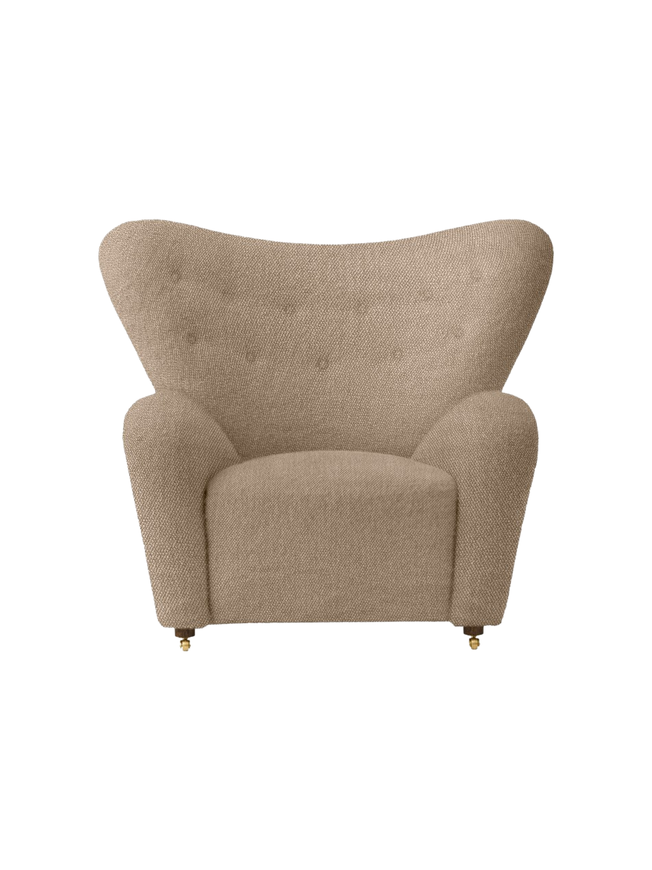 Lounge Chair in Textile Curved Armchair, Oak Legs, Brass Casters