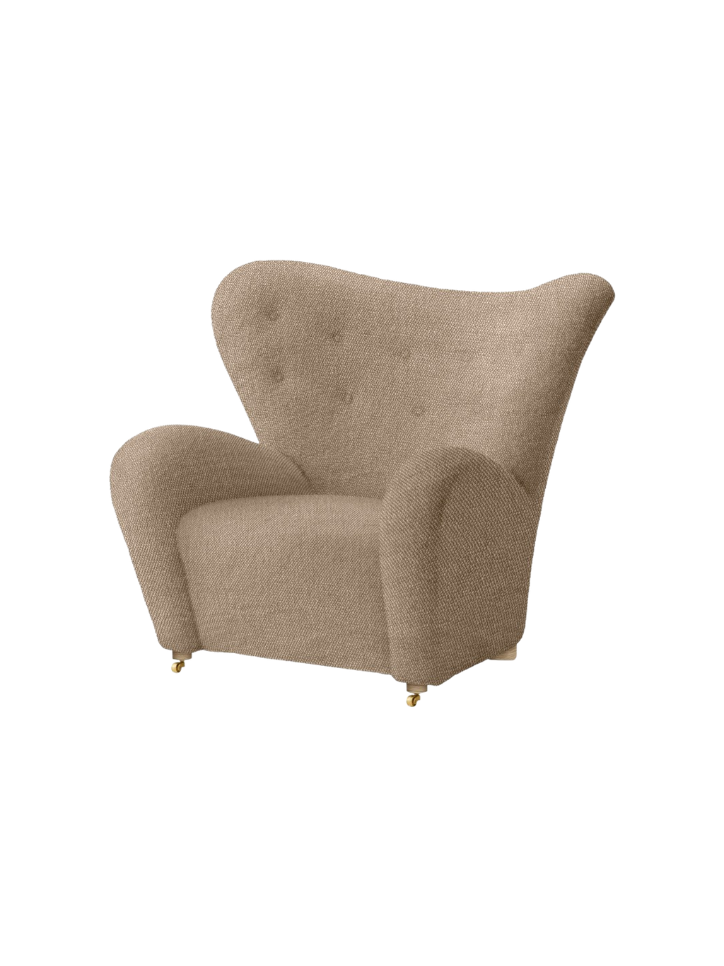 Lounge Chair in Textile Curved Armchair, Oak Legs, Brass Casters