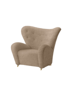 Lounge Chair in Textile Curved Armchair, Oak Legs, Brass Casters