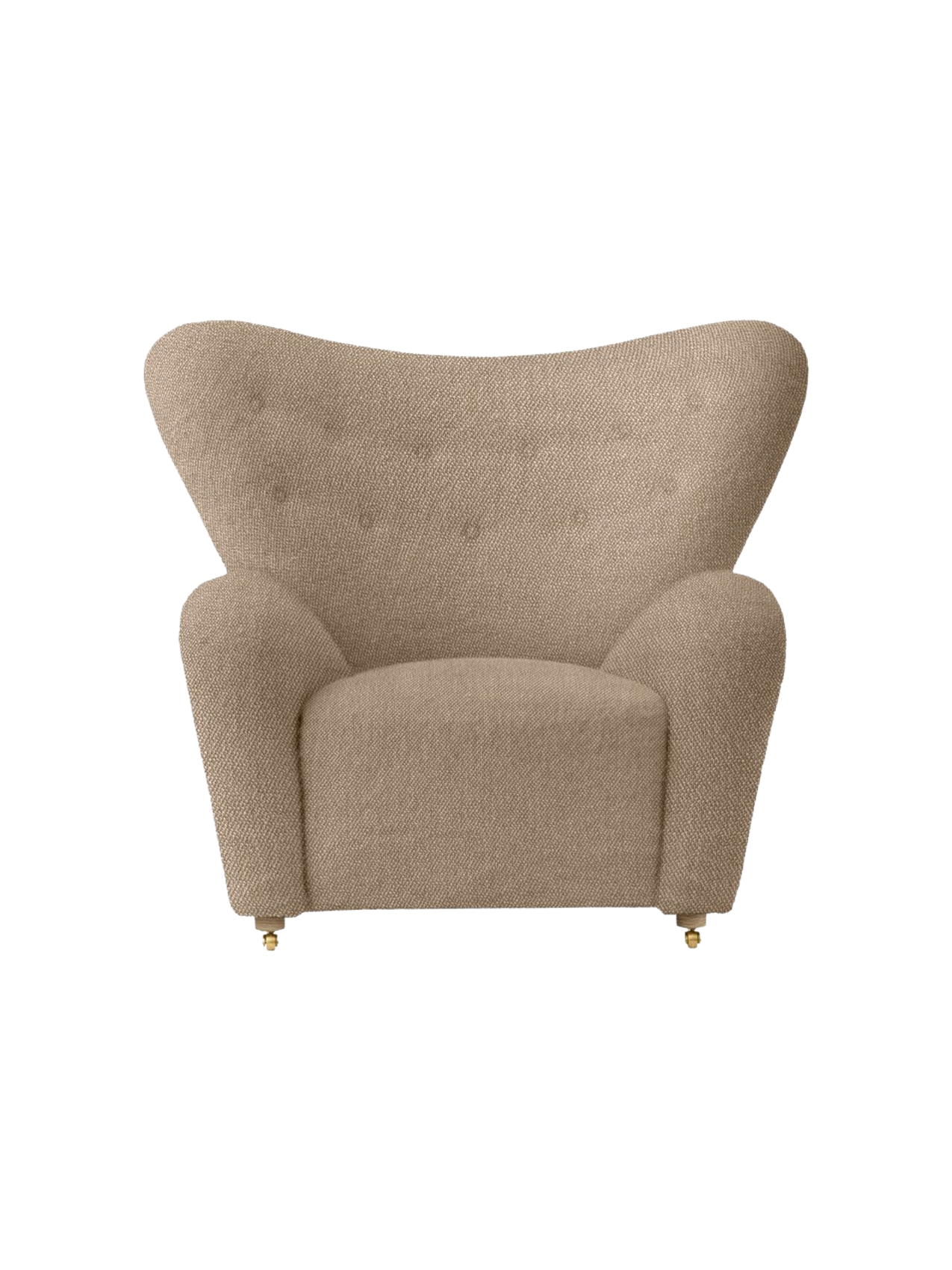 Lounge Chair in Textile Curved Armchair, Oak Legs, Brass Casters