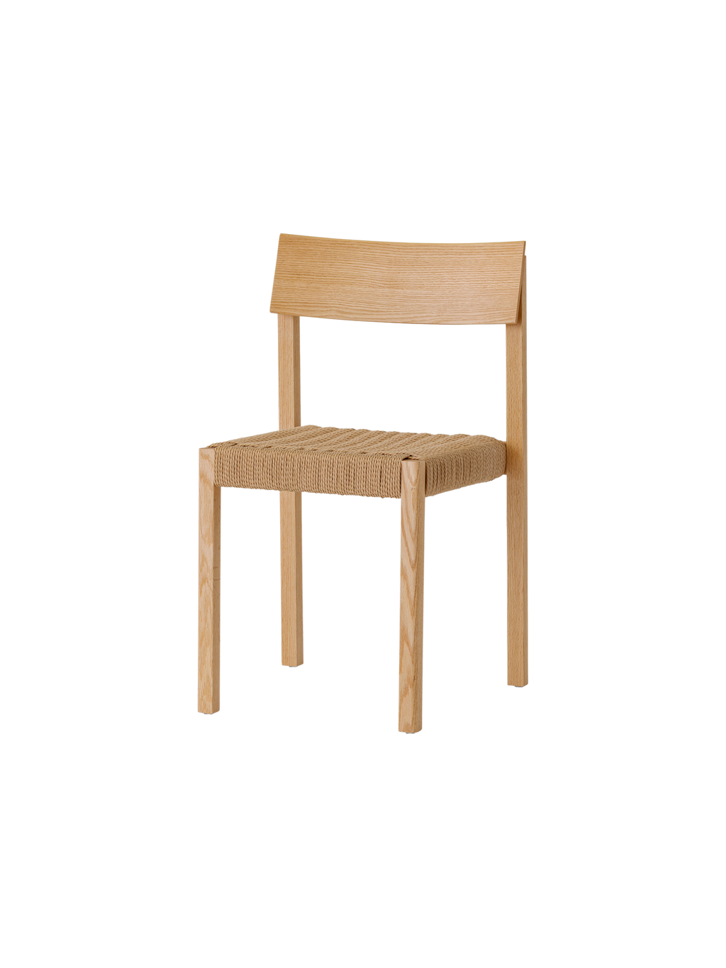 Sedia da pranzo in legno massello con seduta in corda di carta, impilabile, finiture rovere