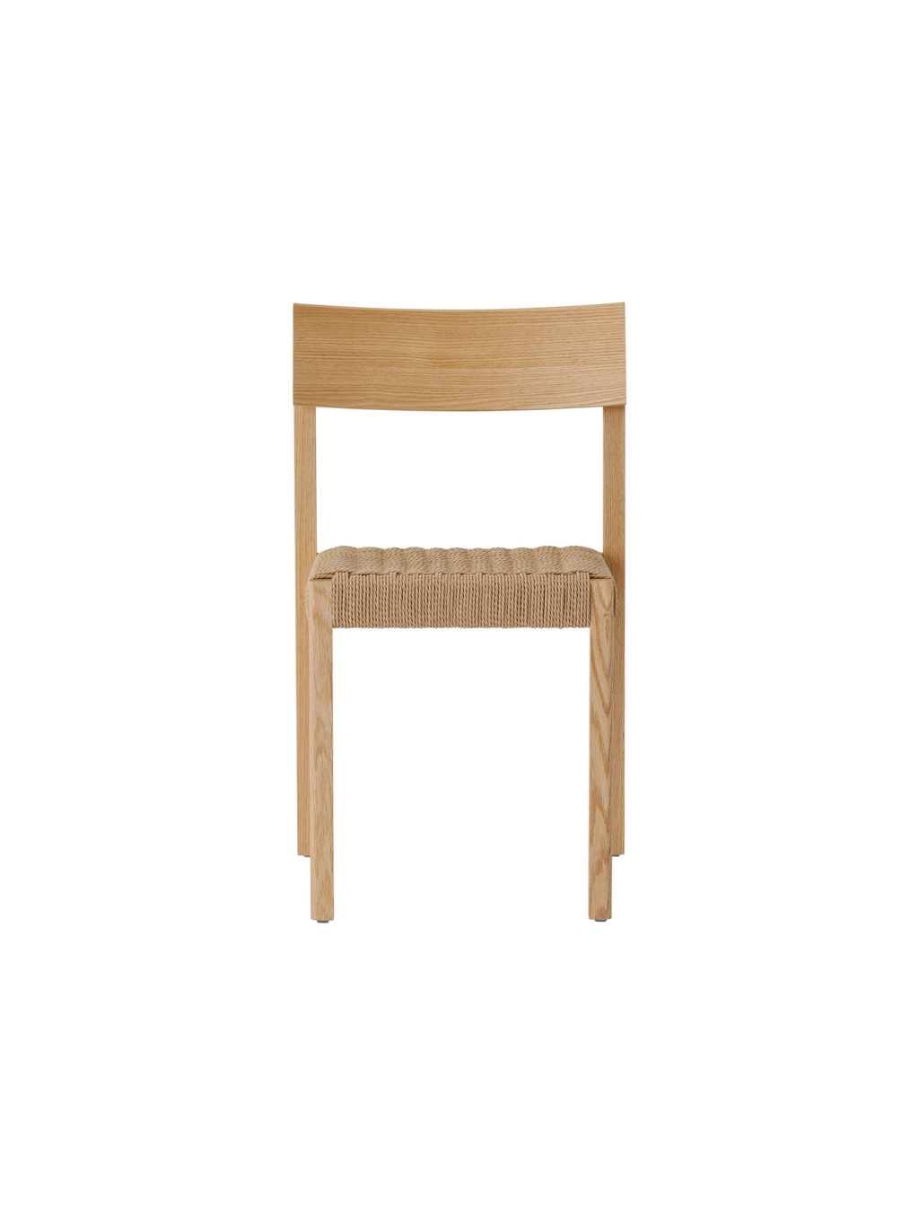 Sedia da pranzo in legno massello con seduta in corda di carta, impilabile, finiture rovere