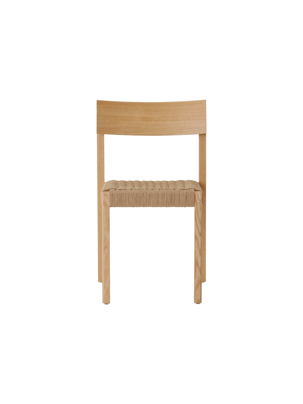 Sedia da pranzo in legno massello con seduta in corda di carta, impilabile, finiture rovere