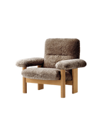 High Back Lounge Chair in Sheepskin Solid Wood Frame, Exaggerated Armrests