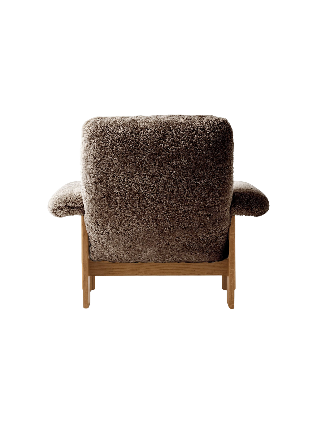 High Back Lounge Chair in Sheepskin Solid Wood Frame, Exaggerated Armrests