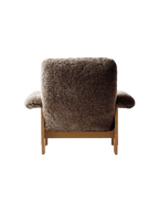 High Back Lounge Chair in Sheepskin Solid Wood Frame, Exaggerated Armrests