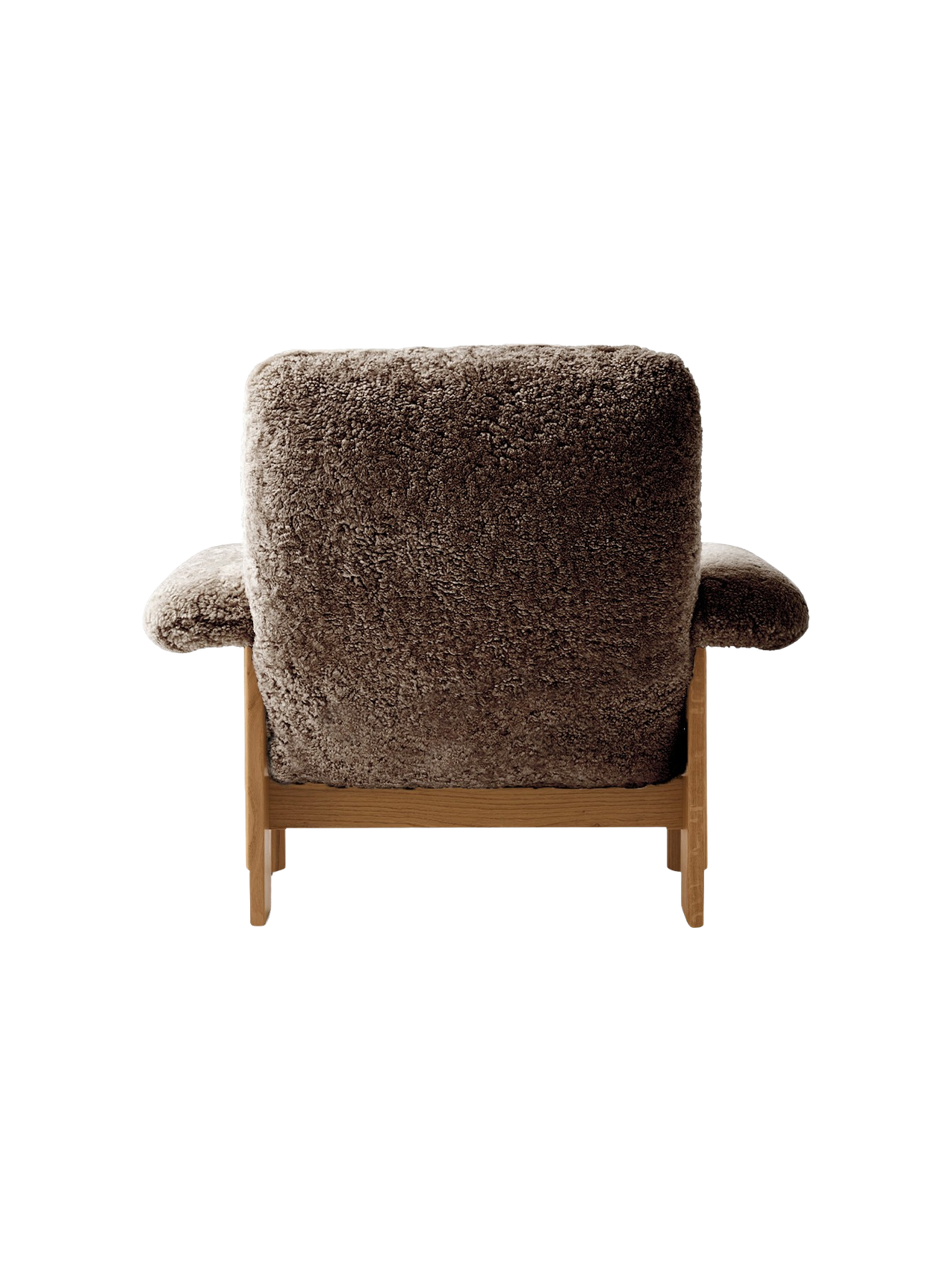 High Back Lounge Chair in Sheepskin Solid Wood Frame, Exaggerated Armrests