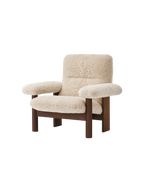 High Back Lounge Chair in Sheepskin Solid Wood Frame, Exaggerated Armrests