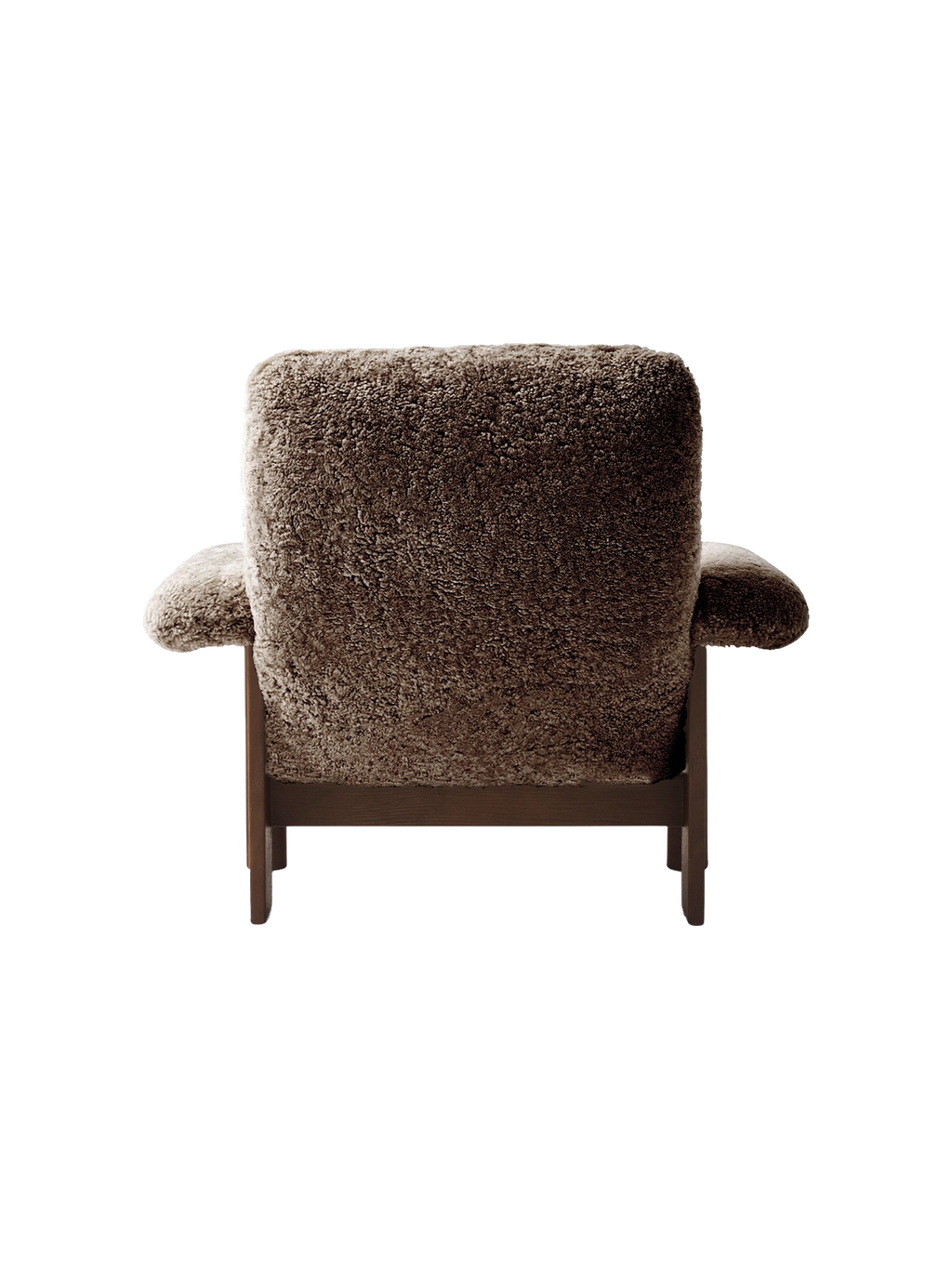 High Back Lounge Chair in Sheepskin Solid Wood Frame, Exaggerated Armrests
