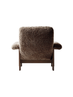 High Back Lounge Chair in Sheepskin Solid Wood Frame, Exaggerated Armrests