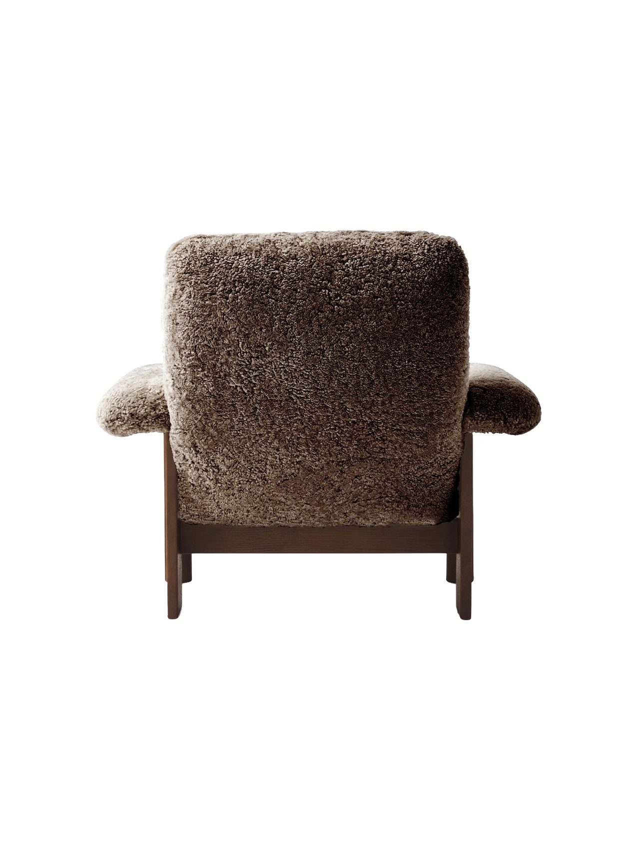 High Back Lounge Chair in Sheepskin Solid Wood Frame, Exaggerated Armrests