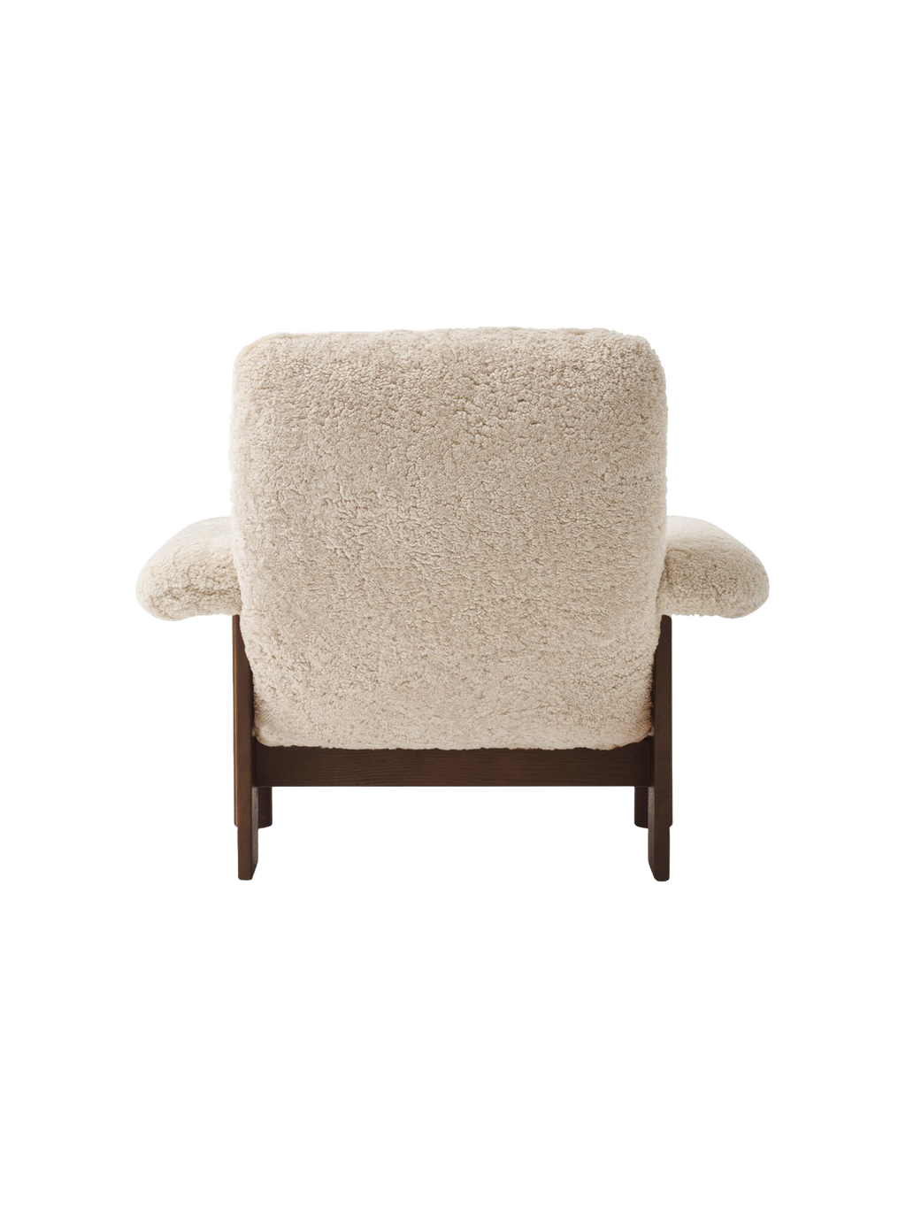 High Back Lounge Chair in Sheepskin Solid Wood Frame, Exaggerated Armrests