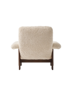 High Back Lounge Chair in Sheepskin Solid Wood Frame, Exaggerated Armrests