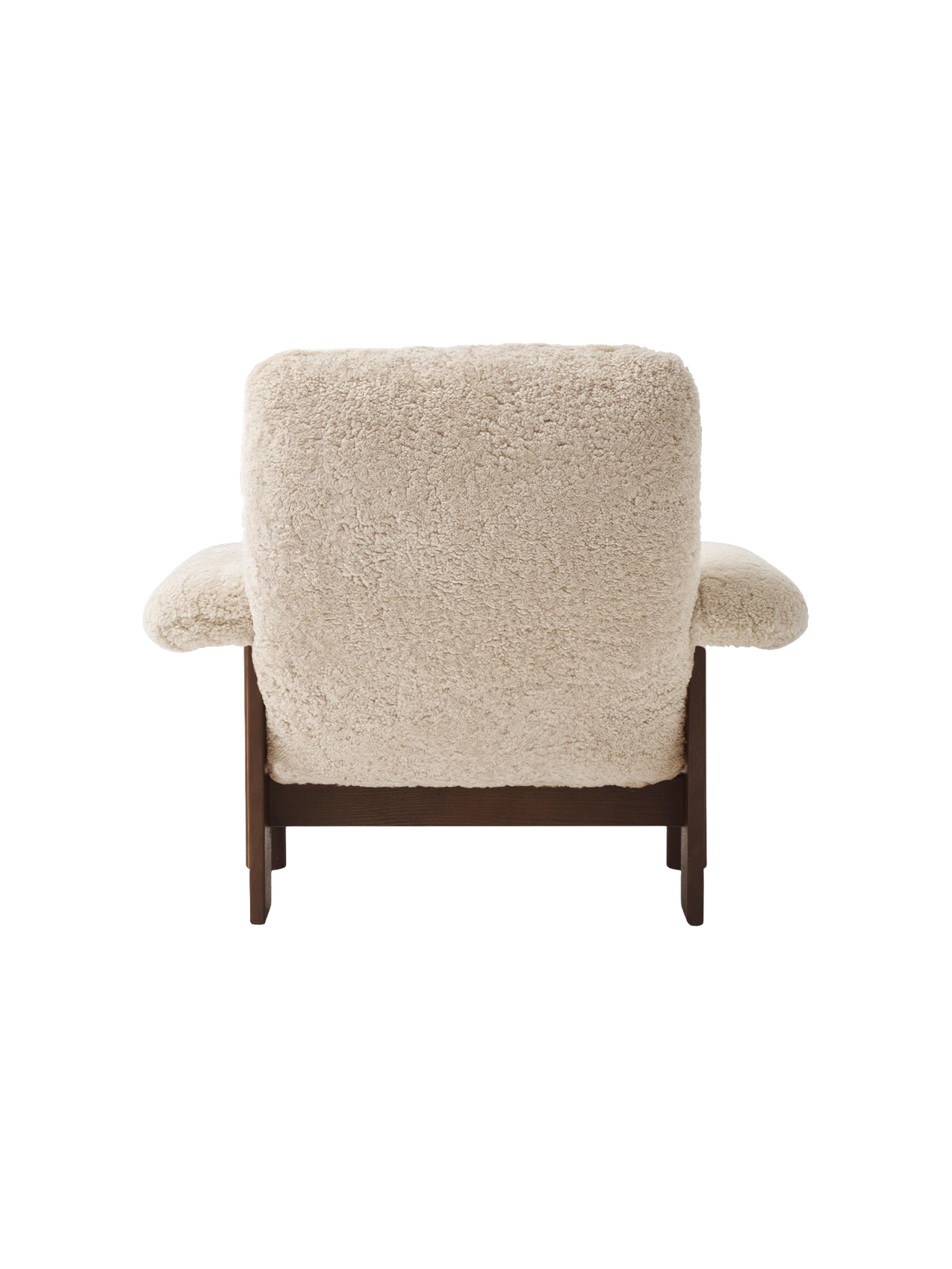 High Back Lounge Chair in Sheepskin Solid Wood Frame, Exaggerated Armrests