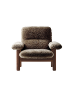 High Back Lounge Chair in Sheepskin Solid Wood Frame, Exaggerated Armrests