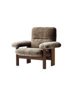 High Back Lounge Chair in Sheepskin Solid Wood Frame, Exaggerated Armrests
