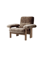 High Back Lounge Chair in Sheepskin Solid Wood Frame, Exaggerated Armrests