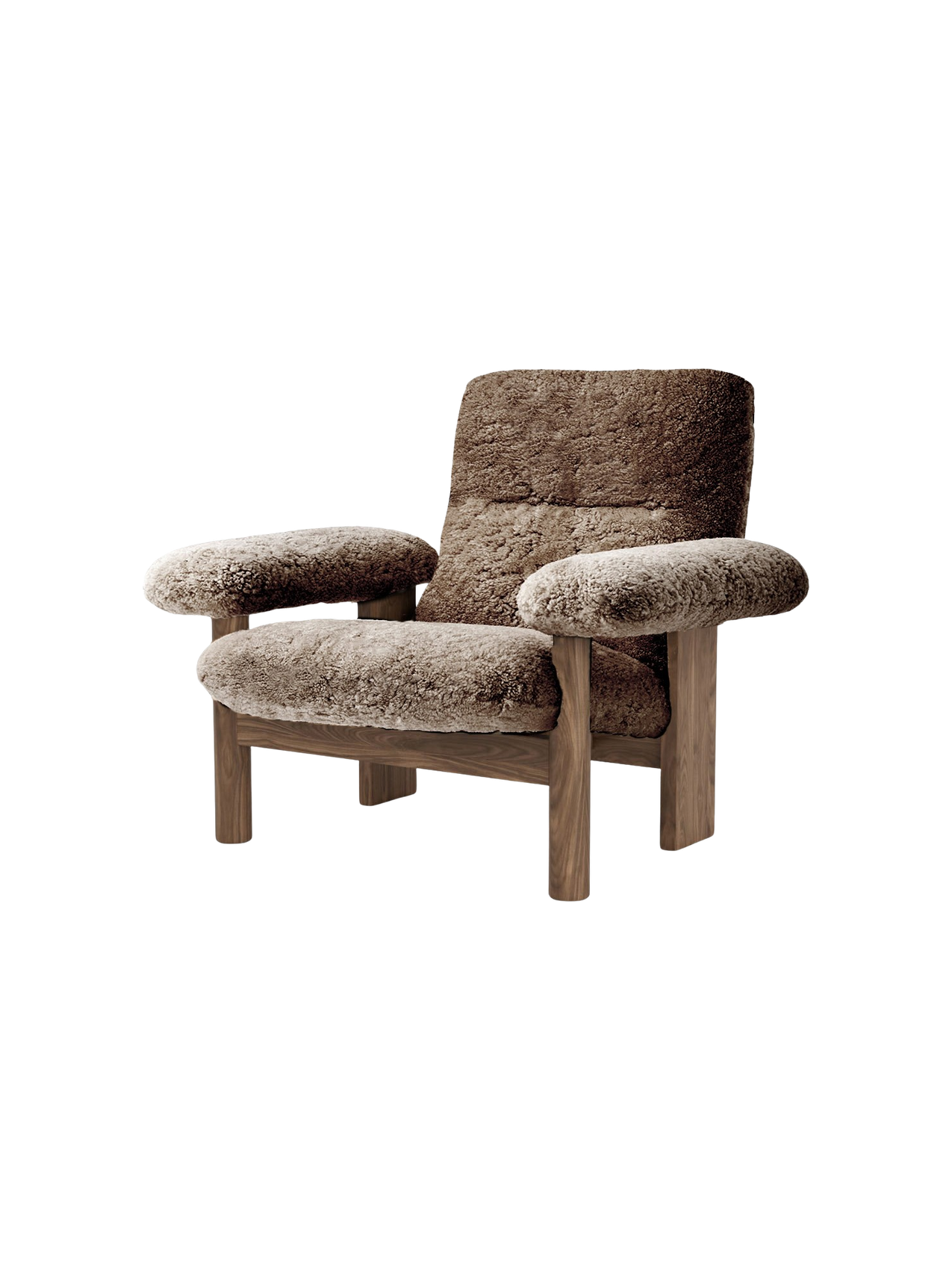 High Back Lounge Chair in Sheepskin Solid Wood Frame, Exaggerated Armrests