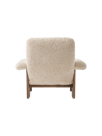 High Back Lounge Chair in Sheepskin Solid Wood Frame, Exaggerated Armrests