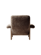 High Back Lounge Chair in Sheepskin Solid Wood Frame, Exaggerated Armrests