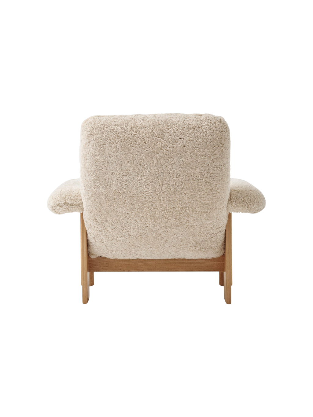High Back Lounge Chair in Sheepskin Solid Wood Frame, Exaggerated Armrests