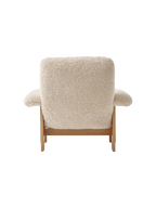 High Back Lounge Chair in Sheepskin Solid Wood Frame, Exaggerated Armrests