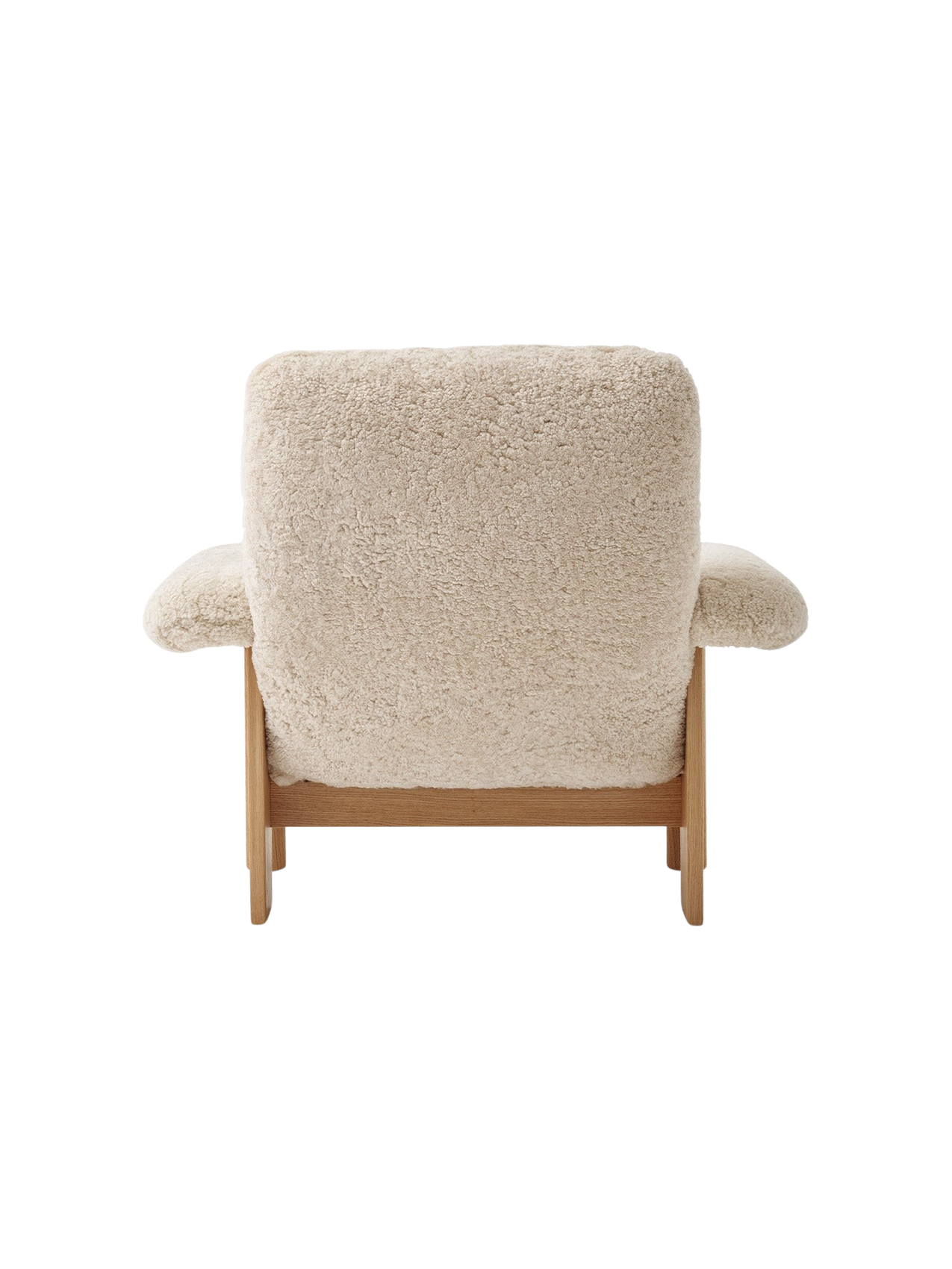High Back Lounge Chair in Sheepskin Solid Wood Frame, Exaggerated Armrests