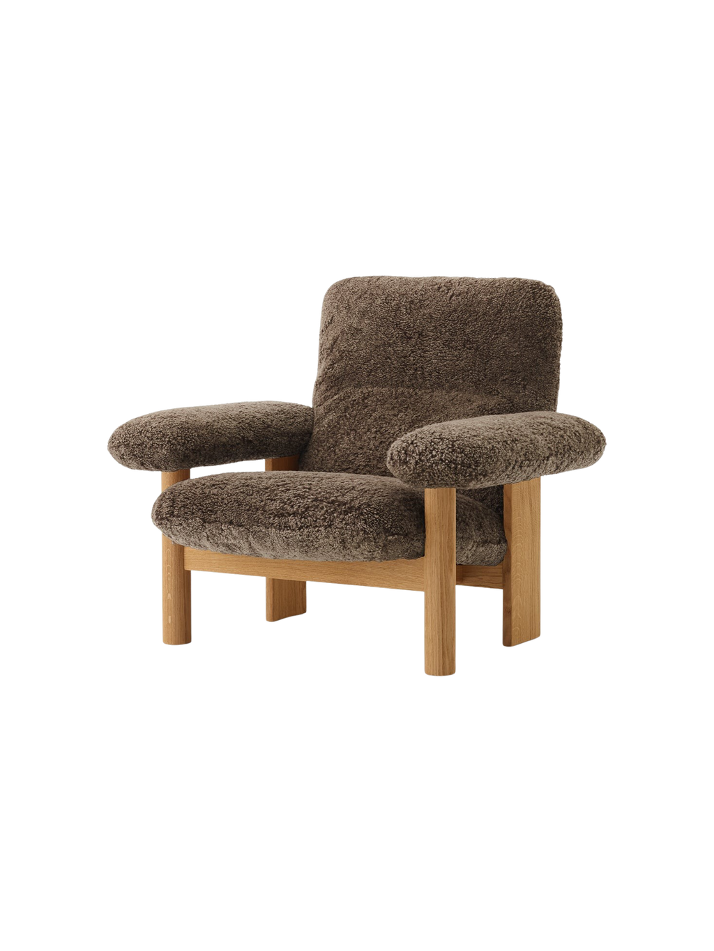 High Back Lounge Chair in Sheepskin Solid Wood Frame, Exaggerated Armrests
