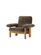High Back Lounge Chair in Sheepskin Solid Wood Frame, Exaggerated Armrests