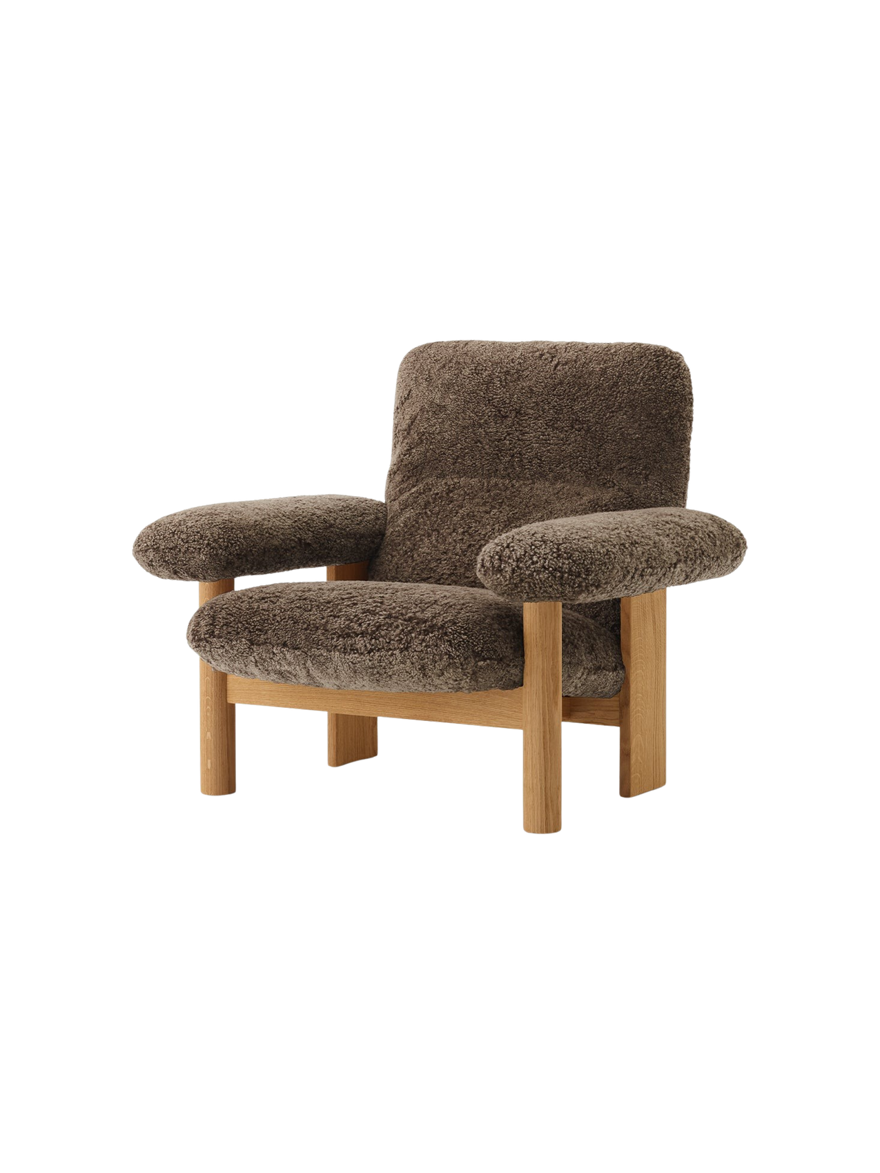 High Back Lounge Chair in Sheepskin Solid Wood Frame, Exaggerated Armrests