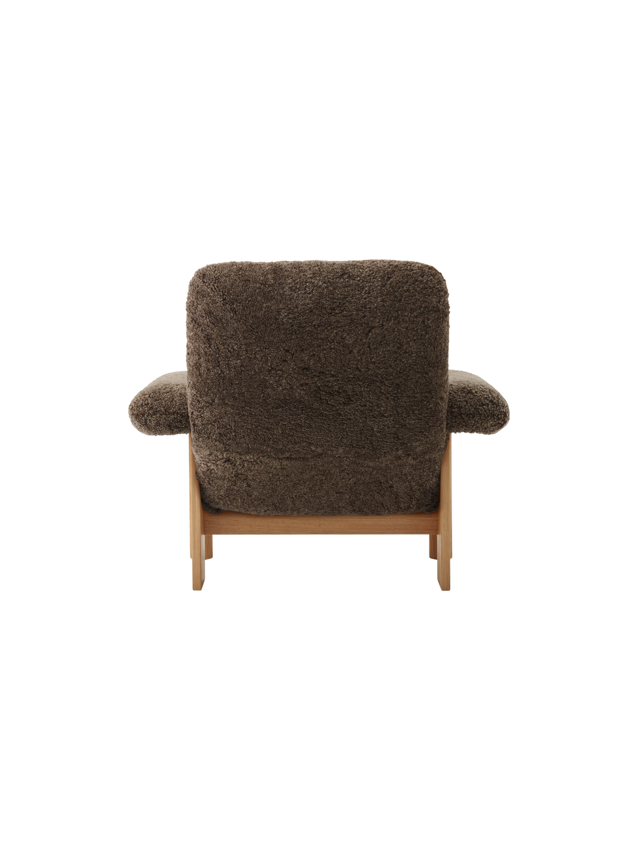 High Back Lounge Chair in Sheepskin Solid Wood Frame, Exaggerated Armrests