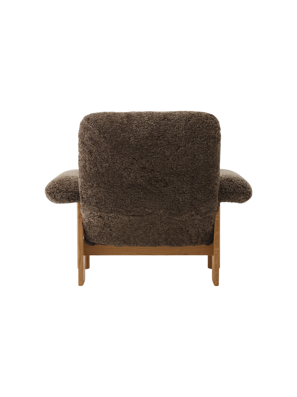 High Back Lounge Chair in Sheepskin Solid Wood Frame, Exaggerated Armrests