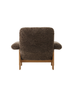 High Back Lounge Chair in Sheepskin Solid Wood Frame, Exaggerated Armrests