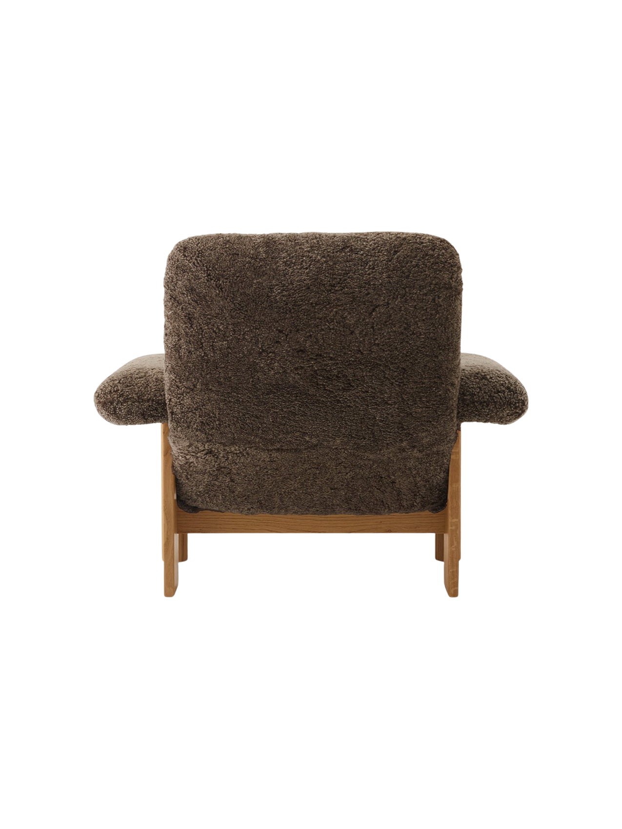 High Back Lounge Chair in Sheepskin Solid Wood Frame, Exaggerated Armrests
